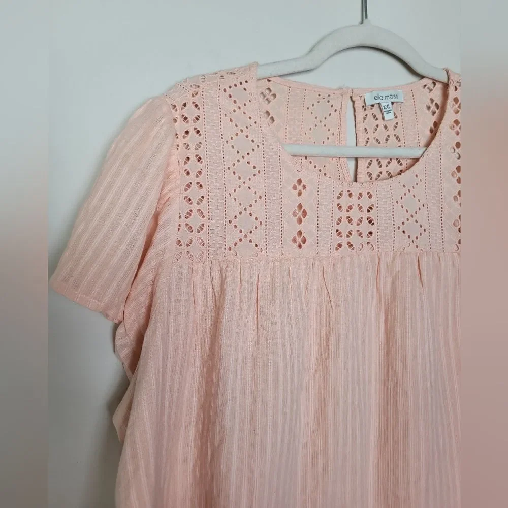 Ella Moss Pink Blouse Top Plus Size XXL Lace Cottagecore Flounce Romantic Girly - Picture 6 of 12